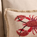 Dusklia - 100% Cotton Embroidered Loop Lobster Sofa Cushion Cover - Stone/ Red