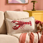 Dusklia - 100% Cotton Embroidered Loop Lobster Sofa Cushion Cover - Stone/ Red