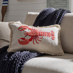 Dusklia - 100% Cotton Embroidered Loop Lobster Sofa Cushion Cover - Stone/ Red