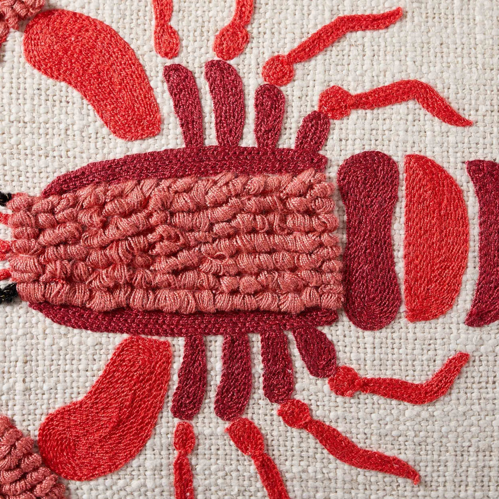 Dusklia - 100% Cotton Embroidered Loop Lobster Sofa Cushion Cover - Stone/ Red