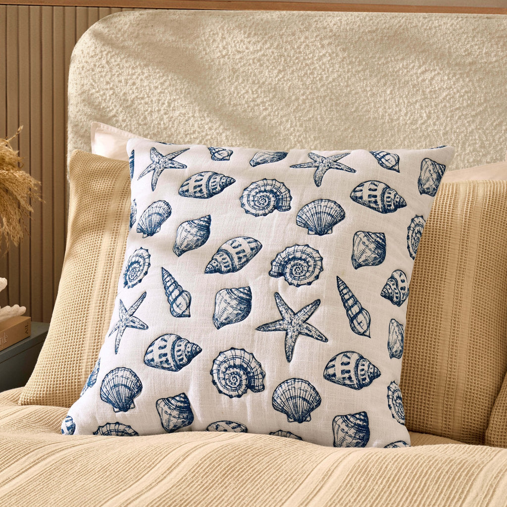 Dusklia - 100% Cotton Stitched Shell Cushion Cover - Natural/ Blue