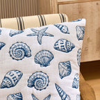 Dusklia - 100% Cotton Stitched Shell Sofa Cushion Cover - Natural/ Blue