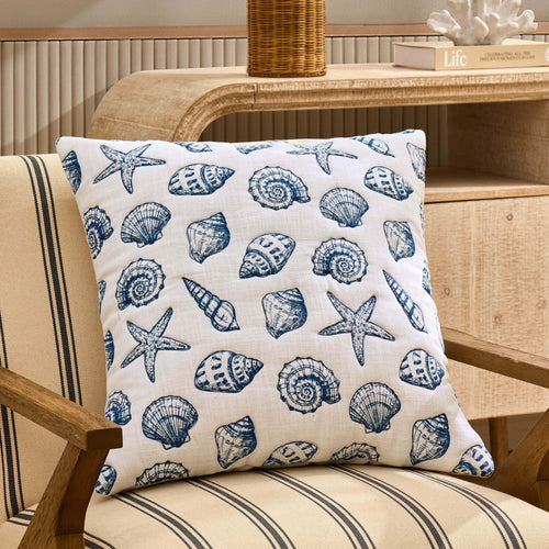 Dusklia - 100% Cotton Stitched Shell Sofa Cushion Cover - Natural/ Blue