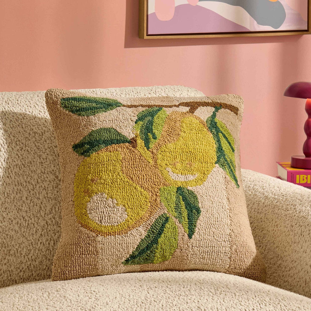 Dusklia - 100% Cotton Tufted Loop Lemon Sofa Cushion Cover- Yellow/Natural
