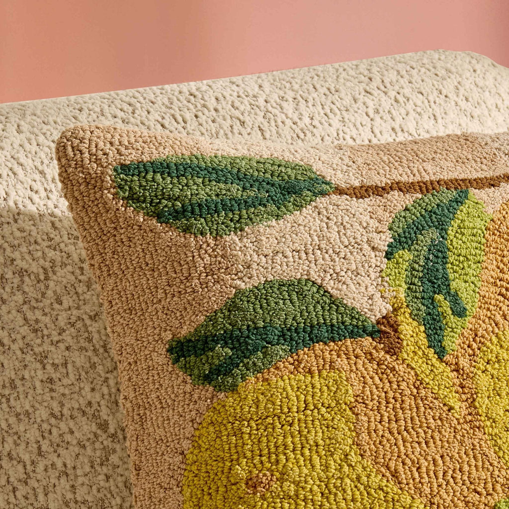 Dusklia - 100% Cotton Tufted Loop Lemon Sofa Cushion Cover- Yellow/Natural