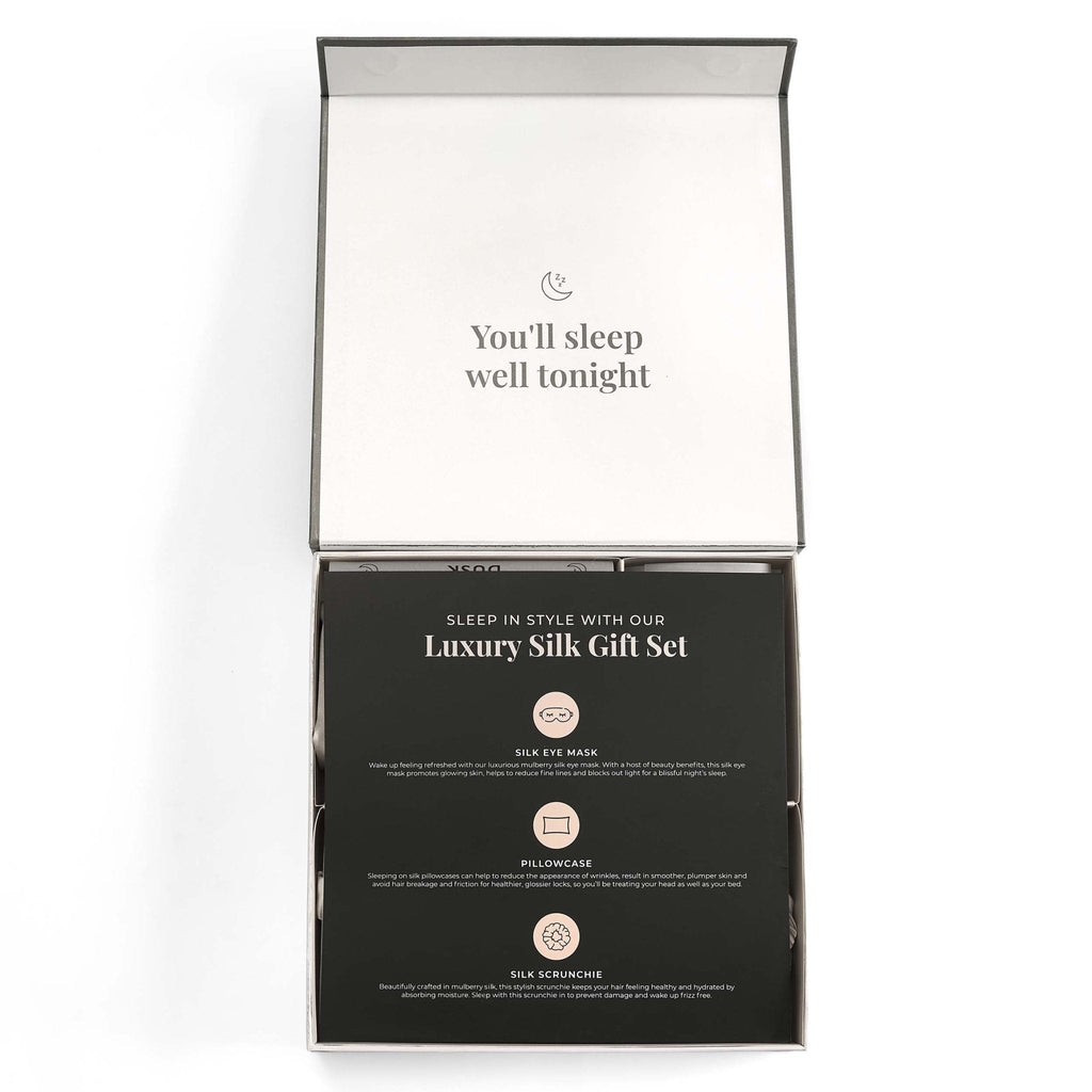 Dusklia - 19 Momme Silk Pillowcase, Eye Mask and Hair Tie Gift Set - Champagne