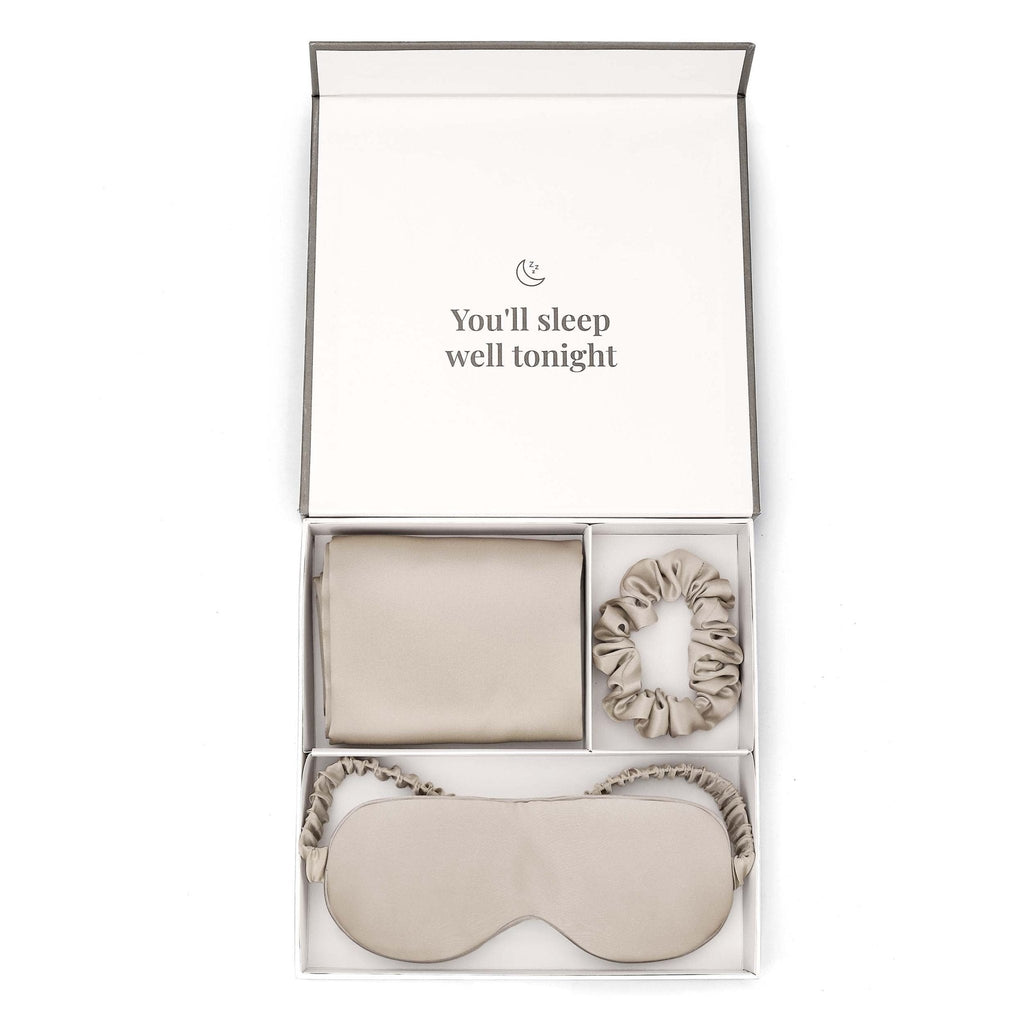 Dusklia - 19 Momme Silk Pillowcase, Eye Mask and Hair Tie Gift Set - Champagne