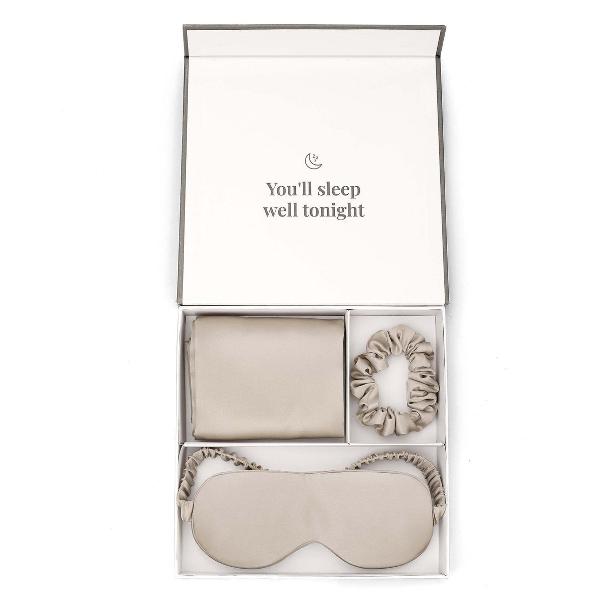Dusklia - 19 Momme Silk Pillowcase, Eye Mask and Hair Tie Gift Set - Champagne