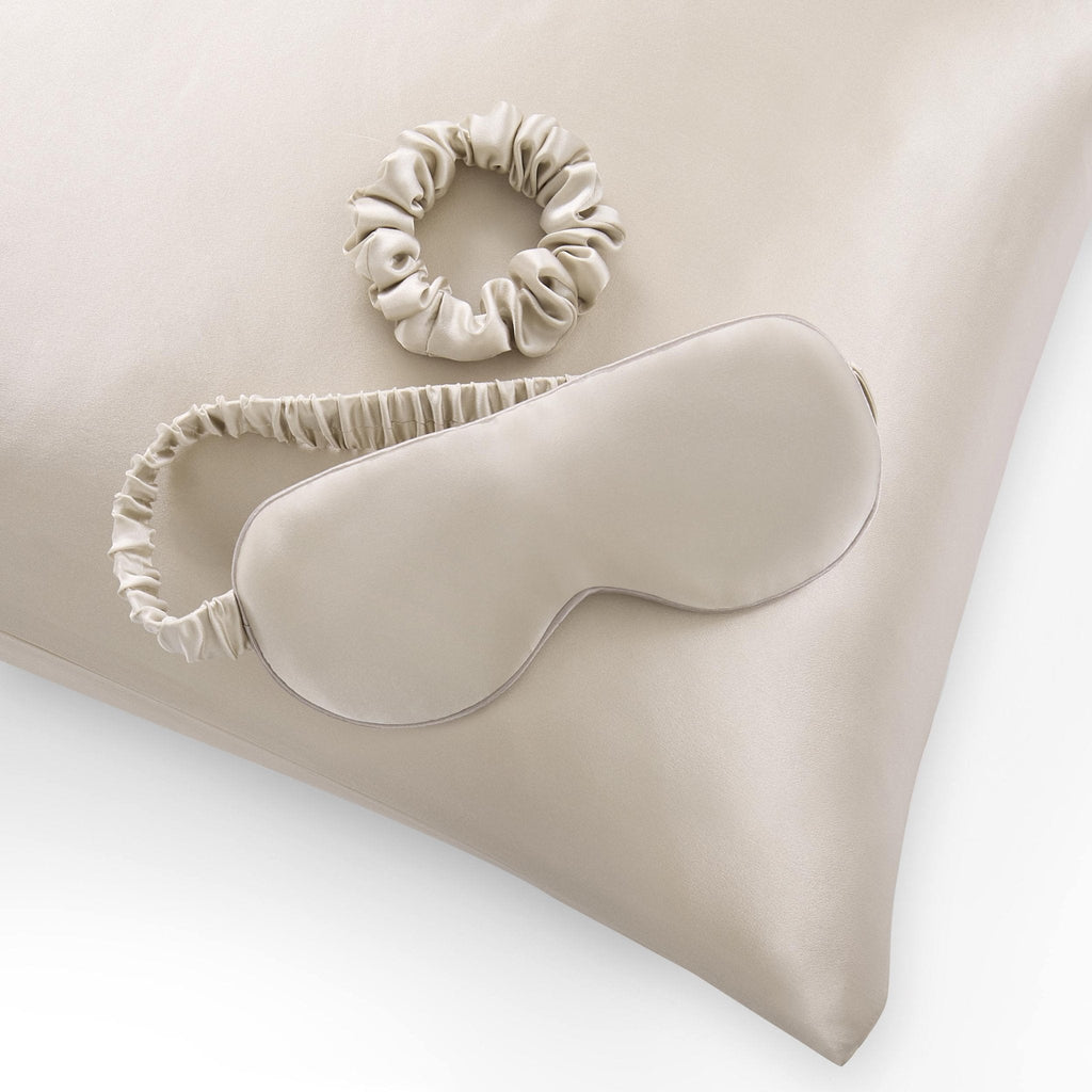 Dusklia - 19 Momme Silk Pillowcase, Eye Mask and Hair Tie Gift Set - Champagne
