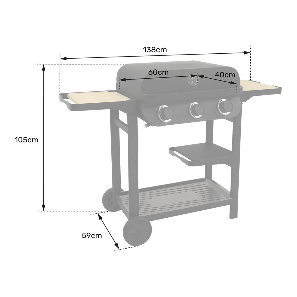 Barbecue gaz sur chariot Ibiza - 3 Brûleurs 8,4 kW