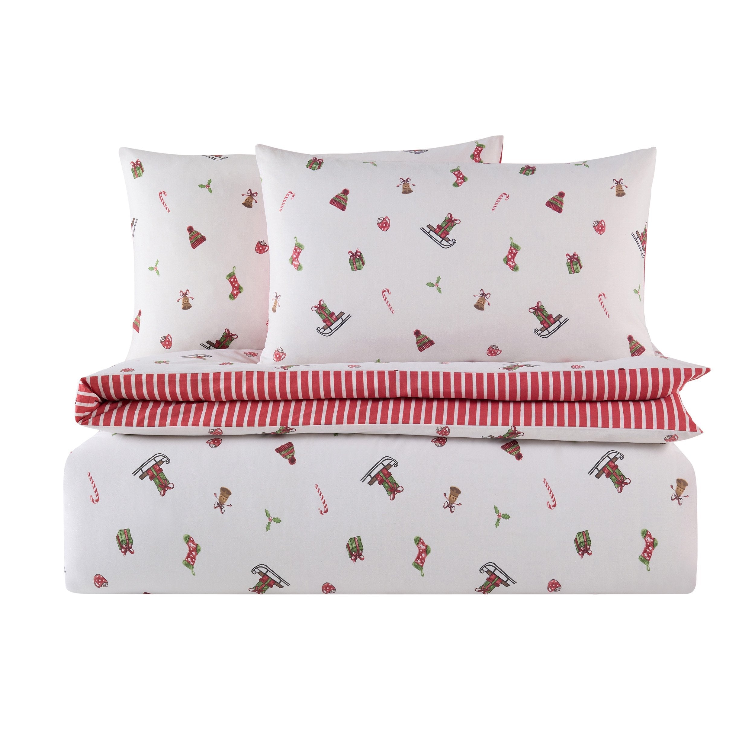 Housse de couette et taies d'oreiller « Icônes de Noël » – Rouge