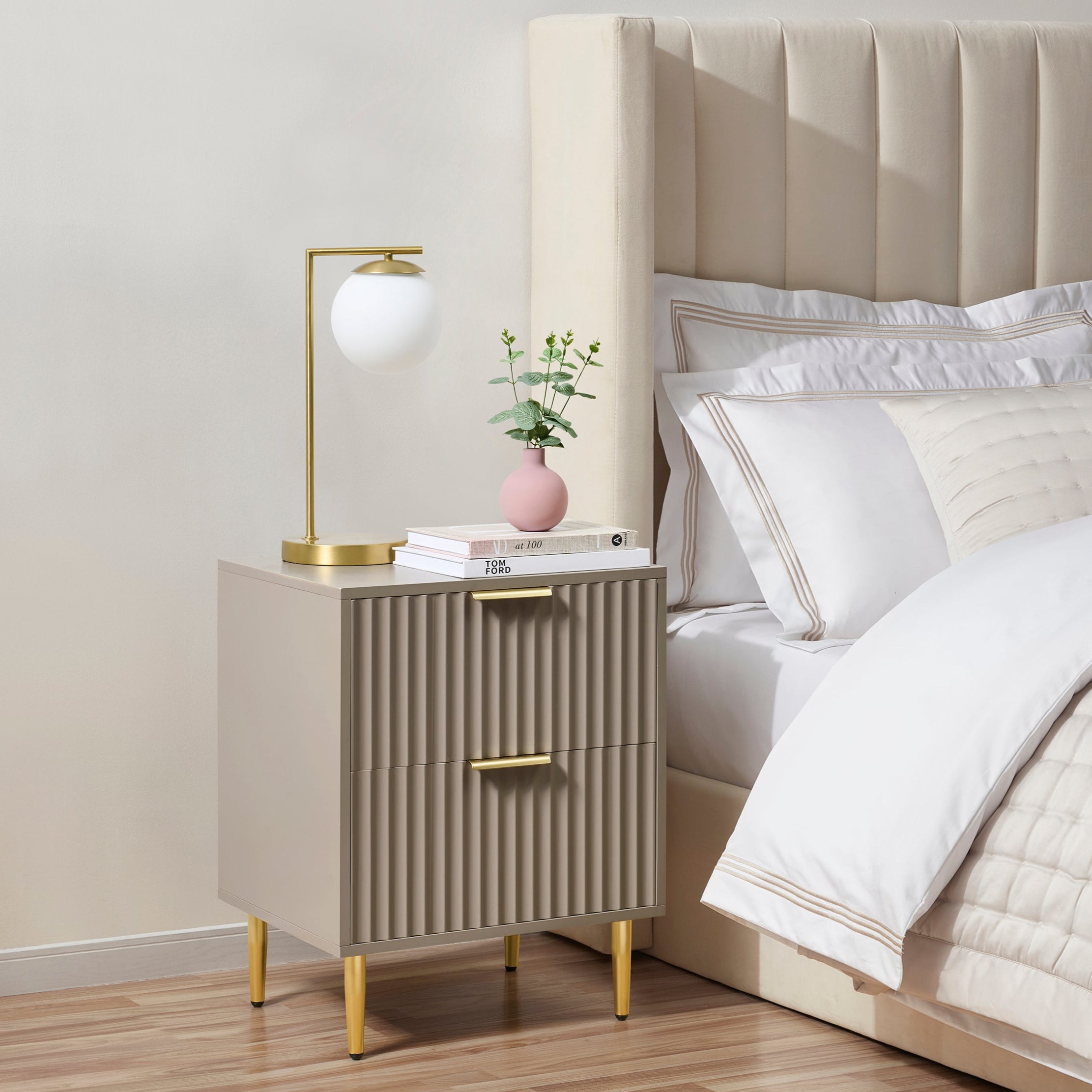 Dusklia - Evie 2 Drawer Bedside Table - Taupe