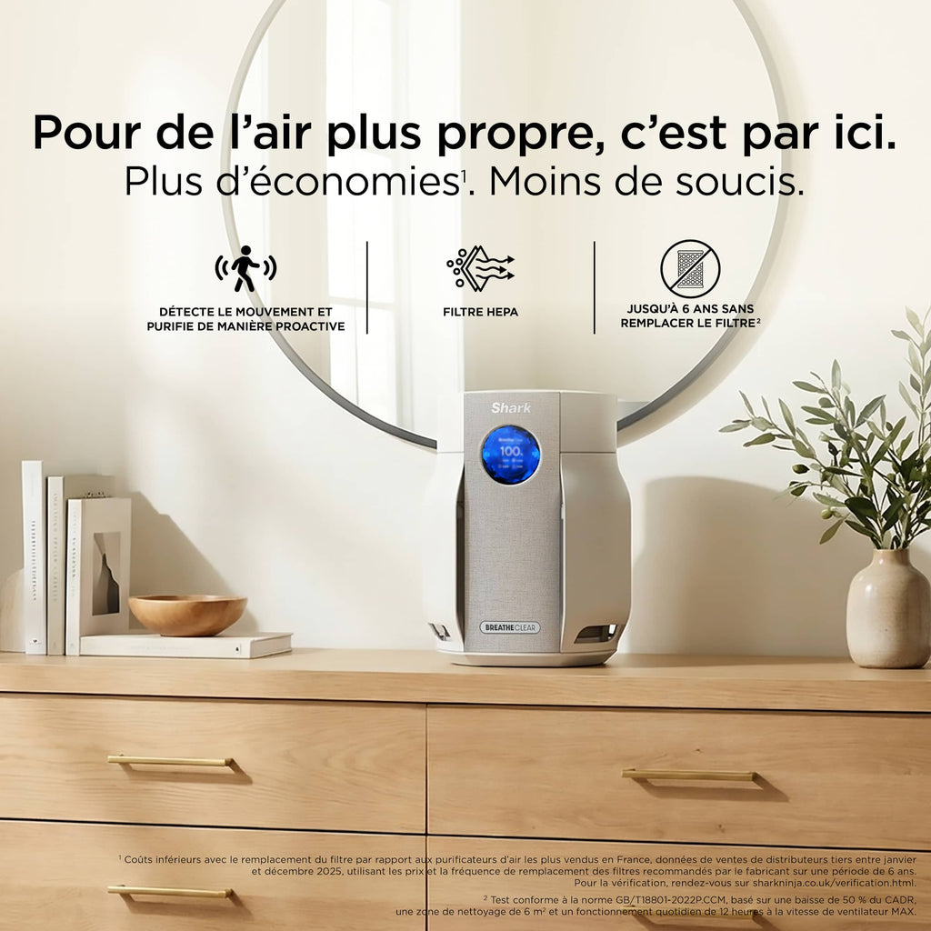 Purificateur d'air Shark BreatheClear Compact avec NeverChange6, jusqu'à 28 m²​ - Beige