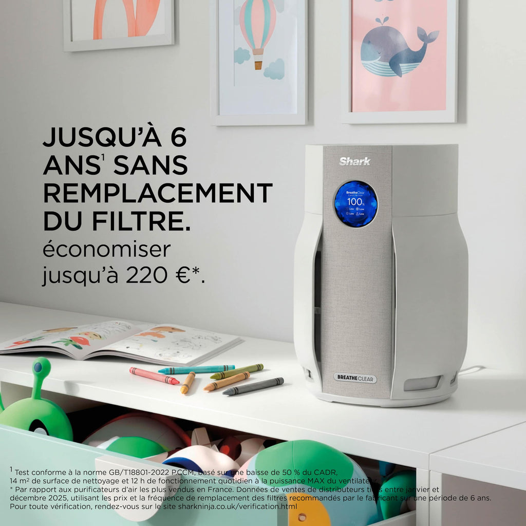 Purificateur d'air Shark BreatheClear avec NeverChange6, jusqu'à 70 m²​