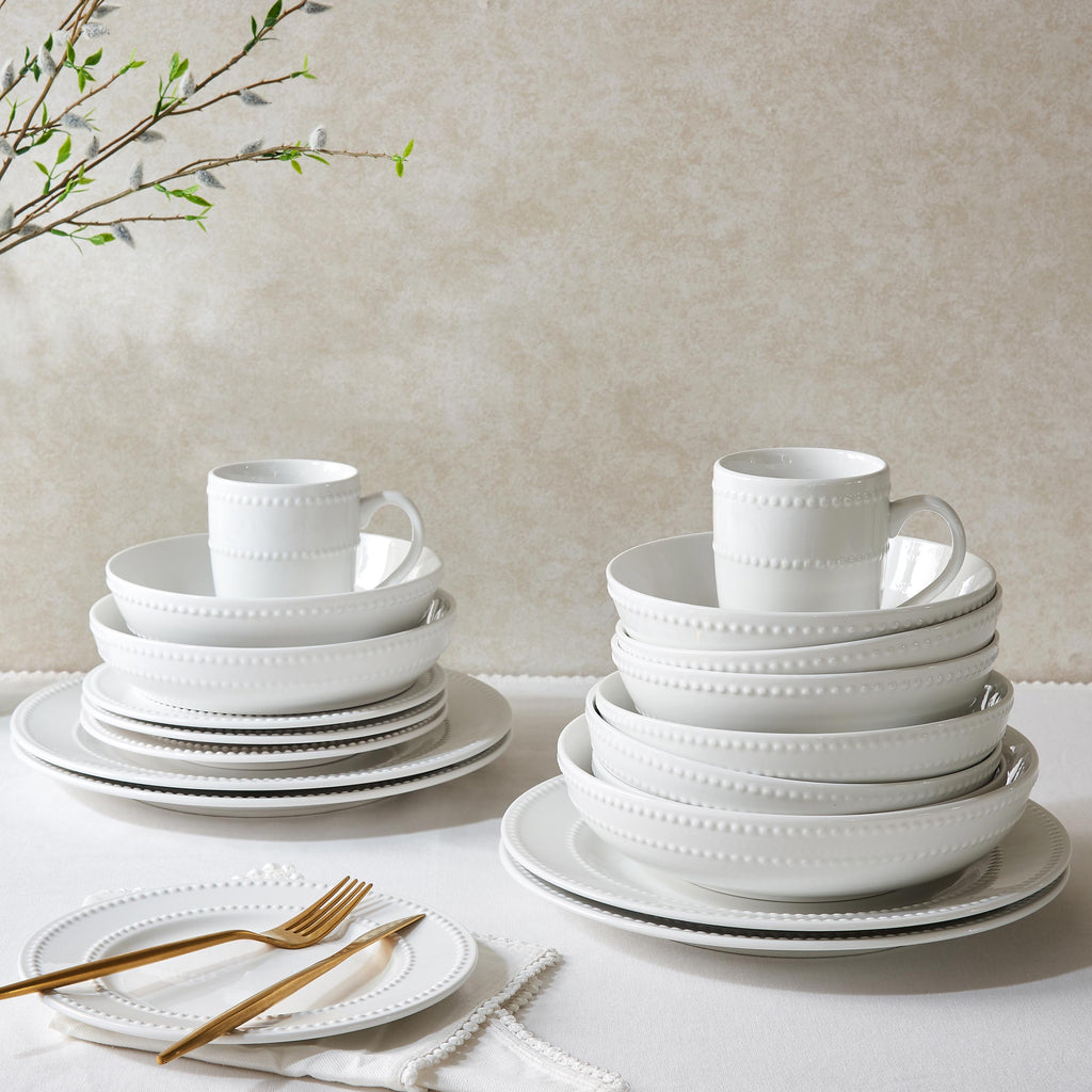 Dusklia - Margalo Beaded Serving Bowl - White