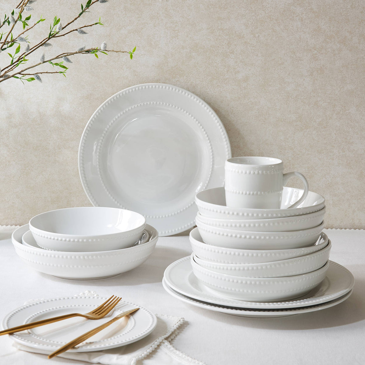 Dusklia - Margalo Beaded Serving Bowl - White