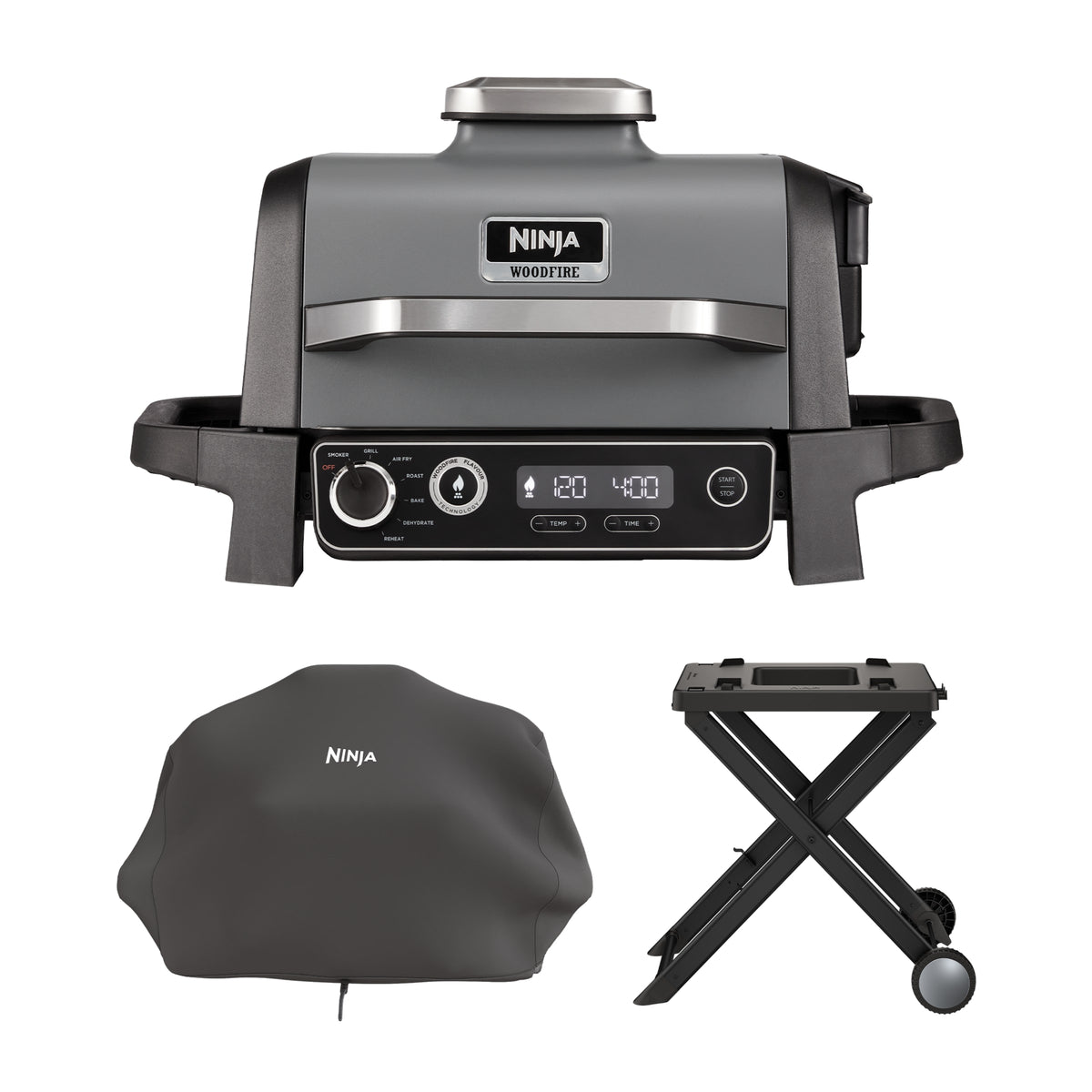 Pack barbecue électrique & Fumoir Ninja Woodfire avec chariot et housse