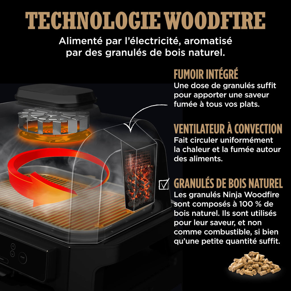 Barbecue électrique et fumoir Ninja Woodfire Pro Connect XL avec housse - Noir et Or