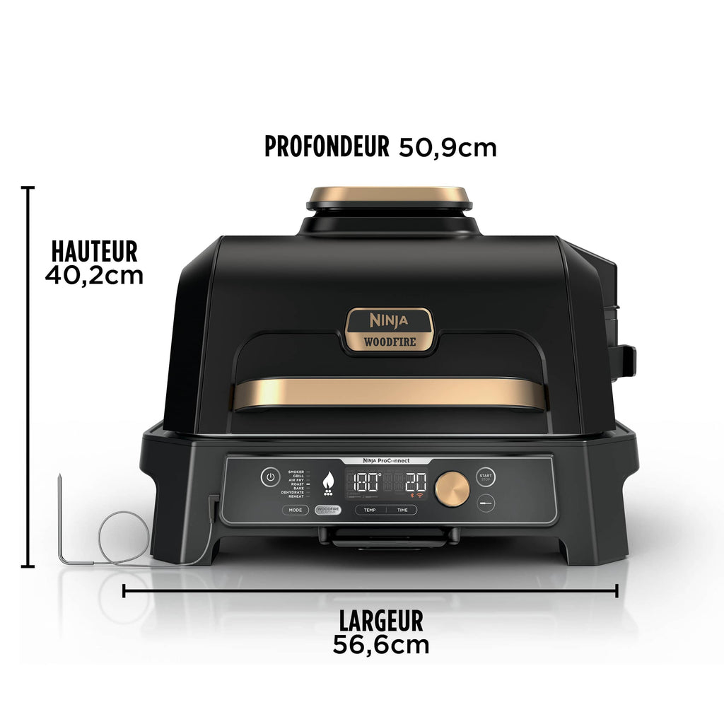 Barbecue électrique et fumoir Ninja Woodfire Pro Connect XL avec housse - Noir et Or