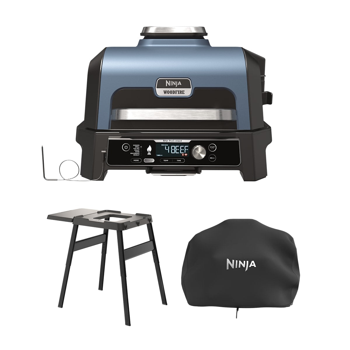 Barbecue électrique et fumoir Ninja Woodfire Pro Connect XL avec housse - Noir et Or