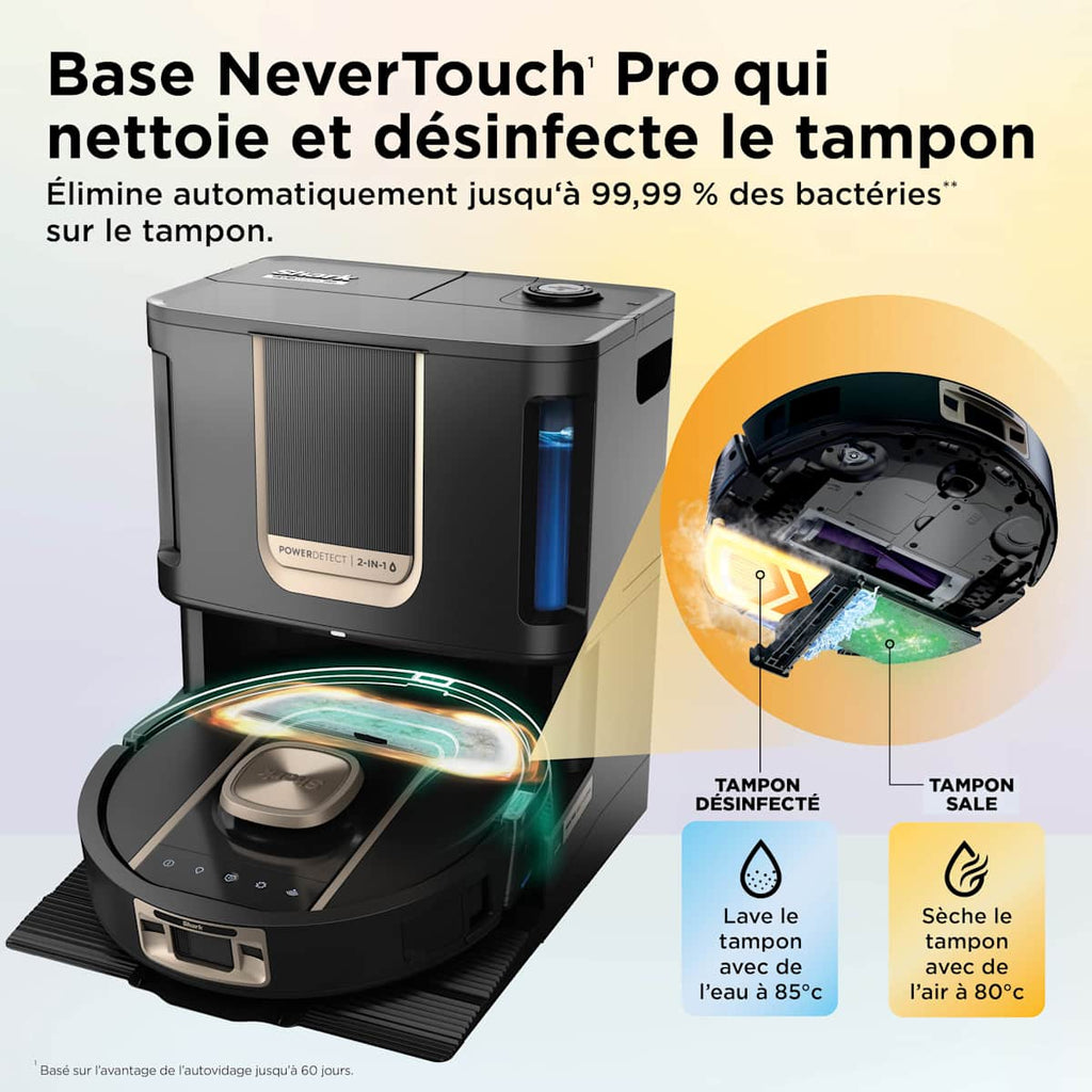 Robot aspirateur et laveur Shark ThermaCharged PowerDetect avec séchage à chaud - Noir