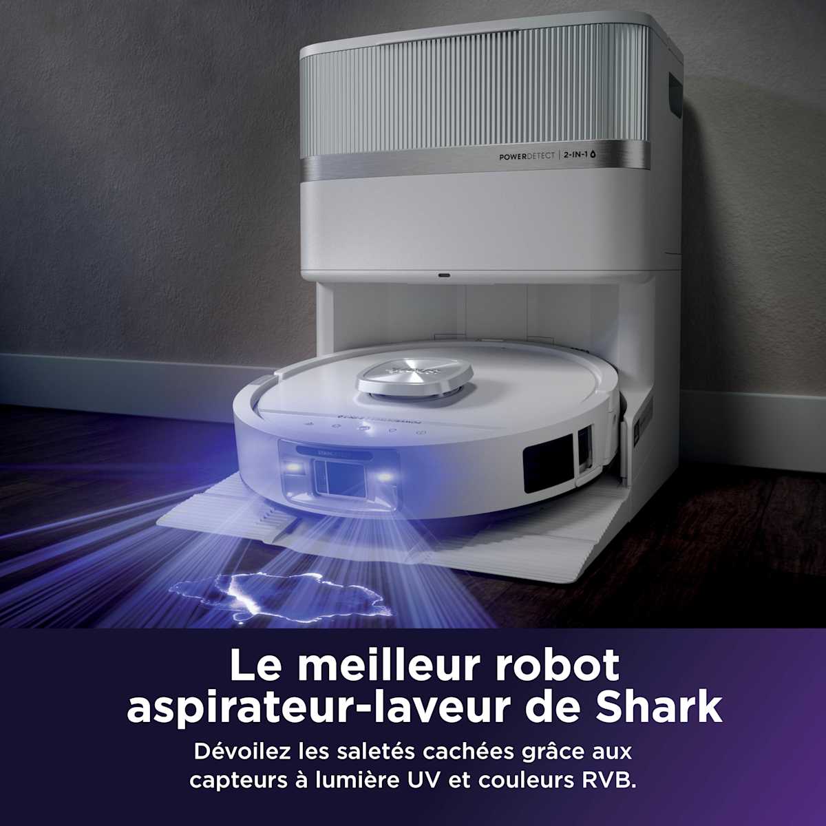 Robot aspirateur laveur 2-en-1 Shark PowerDetect UV Reveal – Blanc