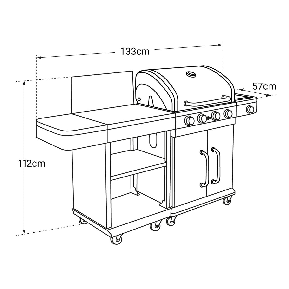 Barbecue gaz Majorque XL – 4 brûleurs 14,5 kW avec desserte