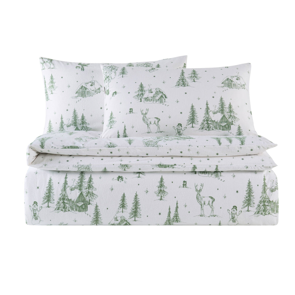 Parure de lit housse de couette et taies d'oreiller en coton brossé Santa Toile – Vert