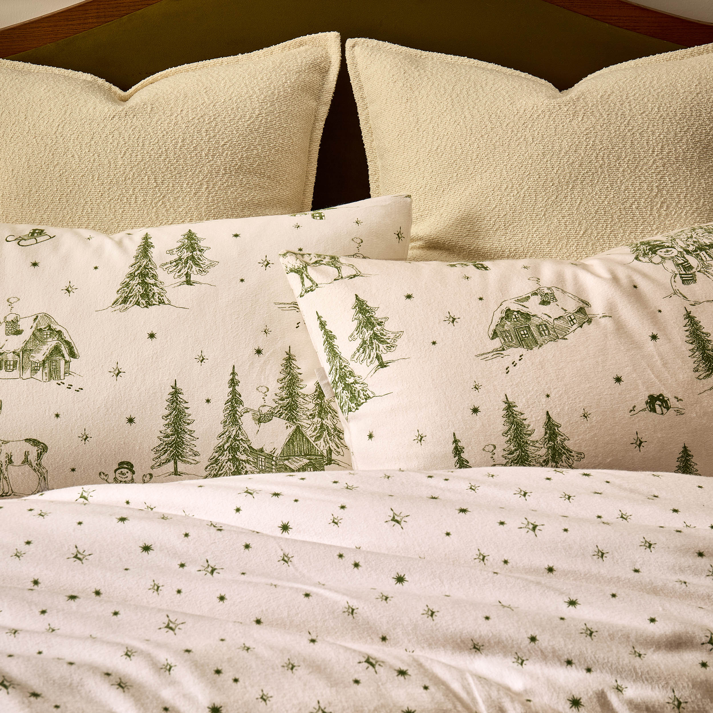 Parure de lit housse de couette et taies d'oreiller en coton brossé Santa Toile – Vert