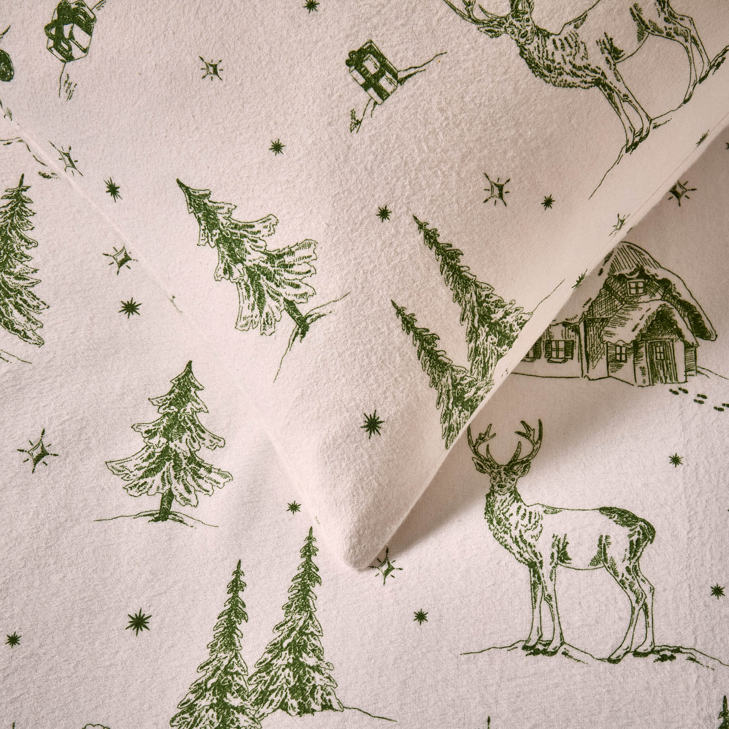 Parure de lit housse de couette et taies d'oreiller en coton brossé Santa Toile – Vert