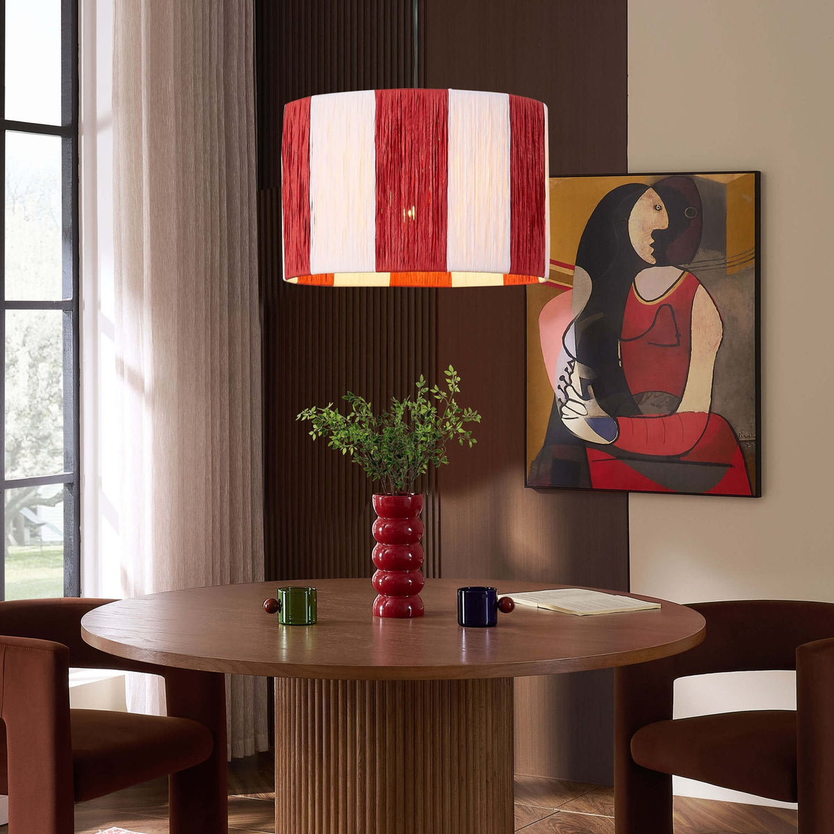Dusklia - Abi Raffia Stripe Ceiling Shade - Red