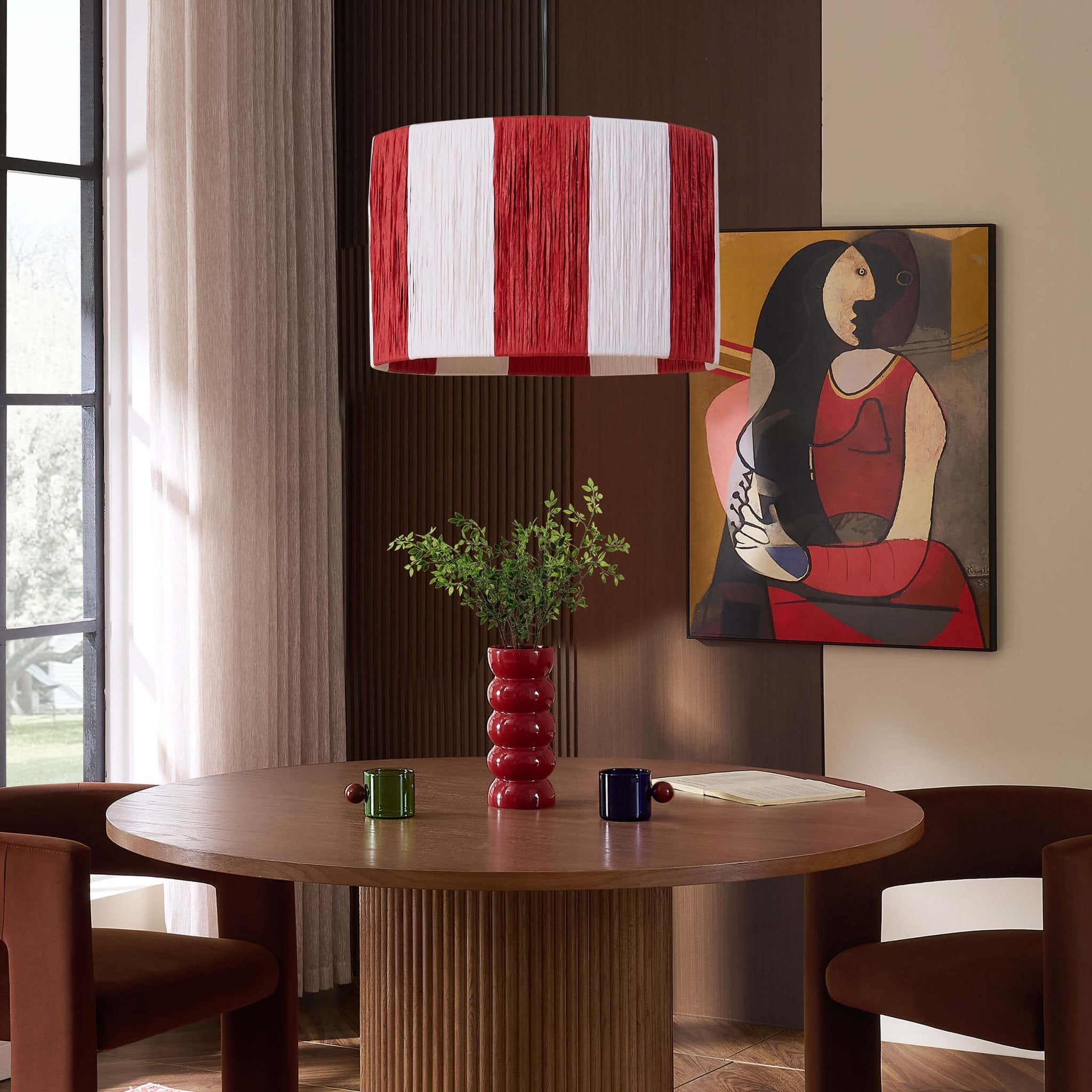 Dusklia - Abi Raffia Stripe Ceiling Shade - Red