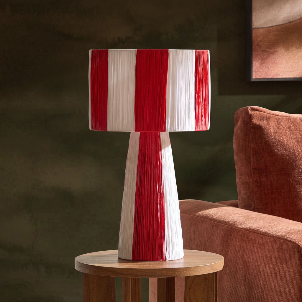 Dusklia - Abi Raffia Stripe Table Lamp - Red