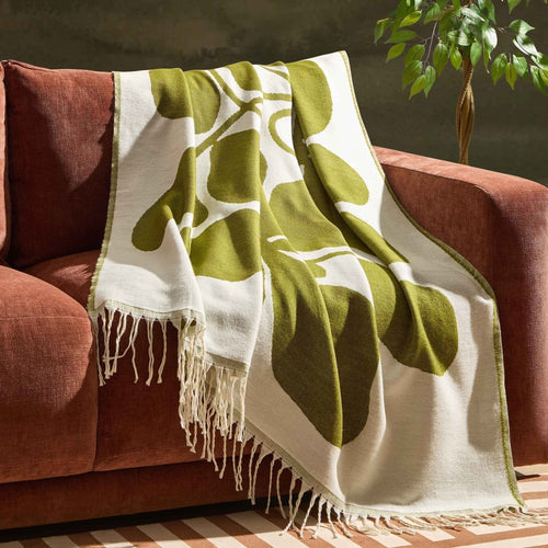 Dusklia - Abstract Floral Sofa Throw - Green/ Natural