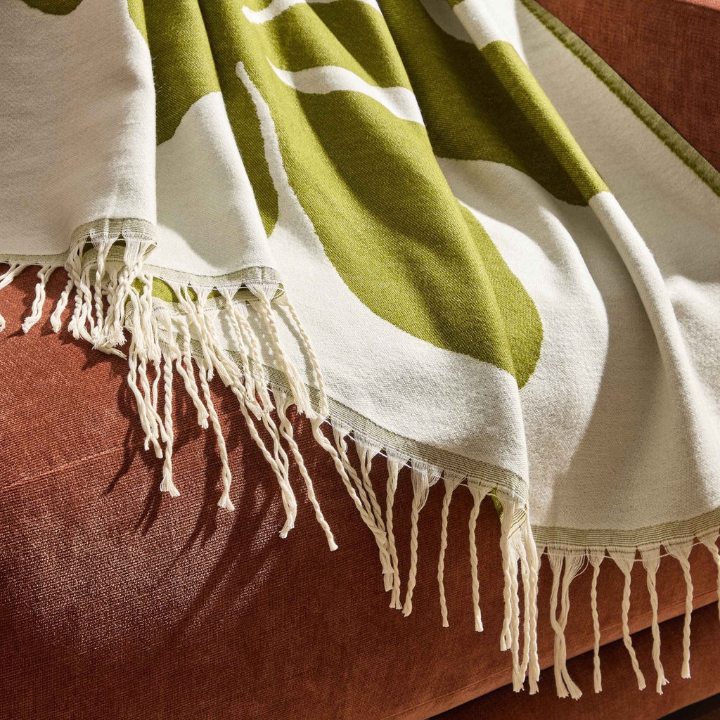 Dusklia - Abstract Floral Sofa Throw - Green/ Natural