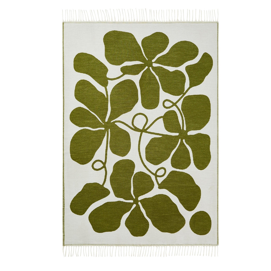 Dusklia - Abstract Floral Sofa Throw - Green/ Natural