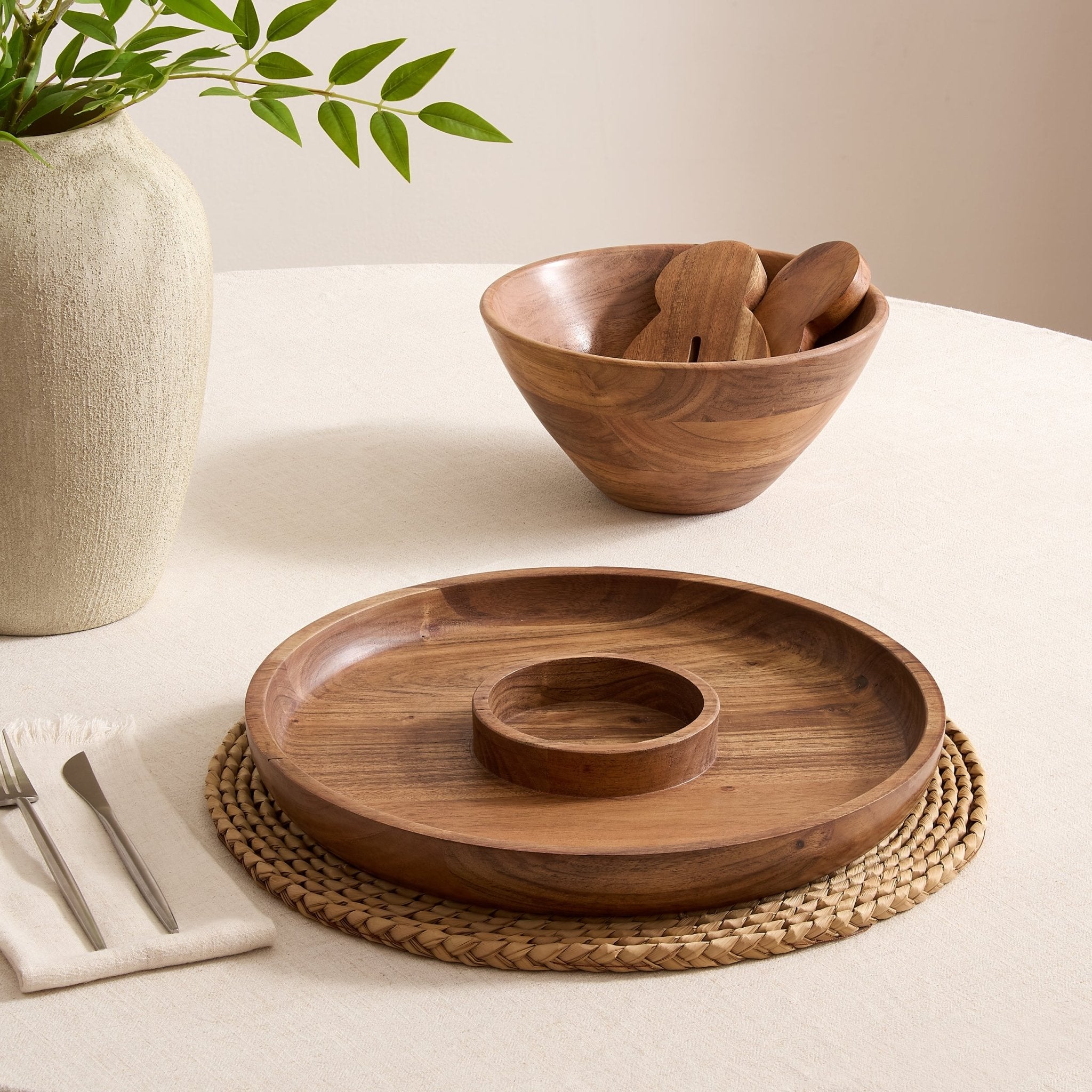 Dusklia - Acacia Chip & Dip Serving Bowl - Natural