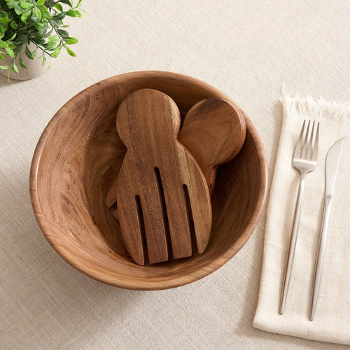 Dusklia - Acacia Salad Bowl with Servers - Natural
