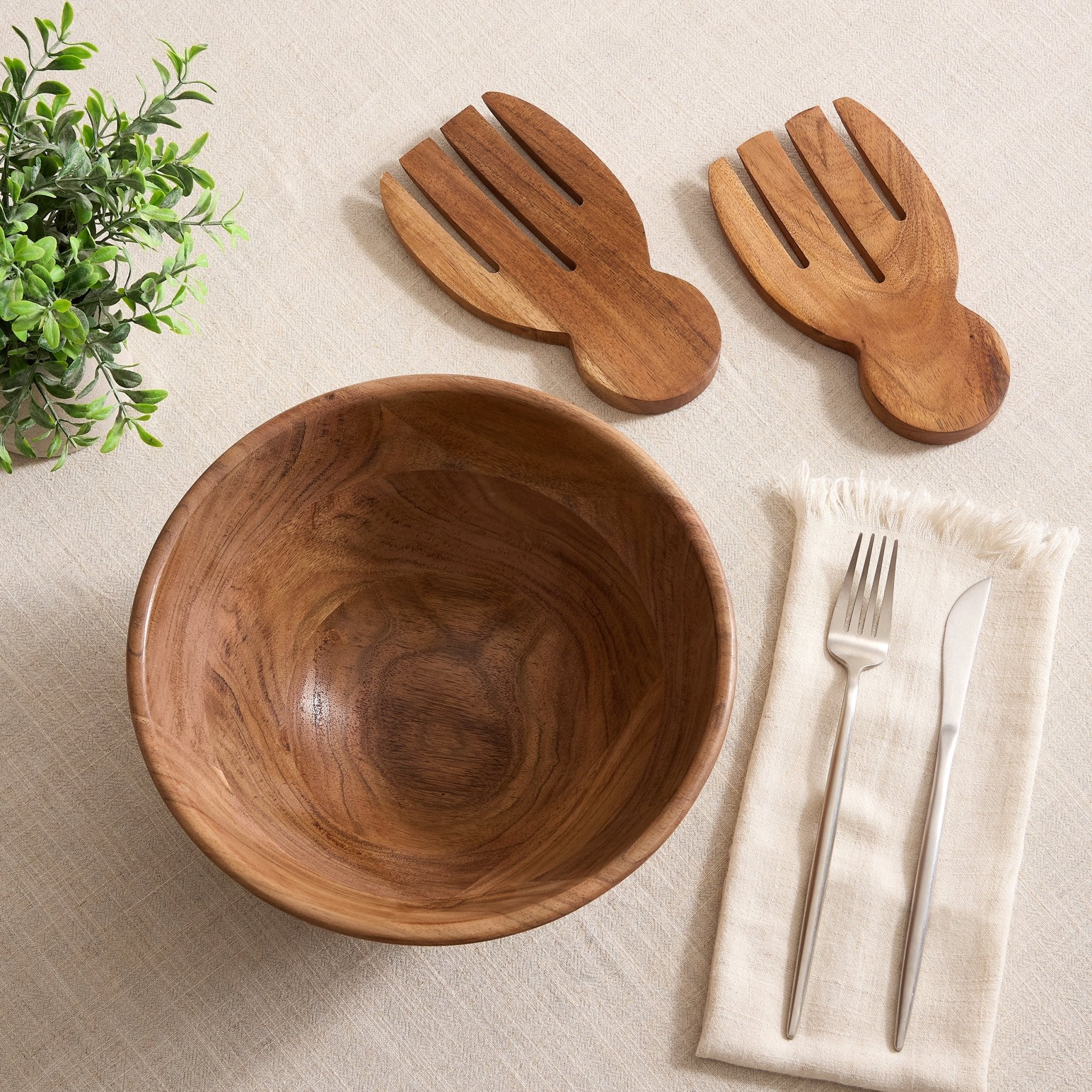 Dusklia - Acacia Salad Bowl with Servers - Natural