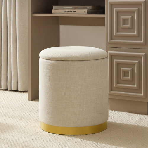 Dusklia - Adelaide Gold Base Storage Stool - Beige