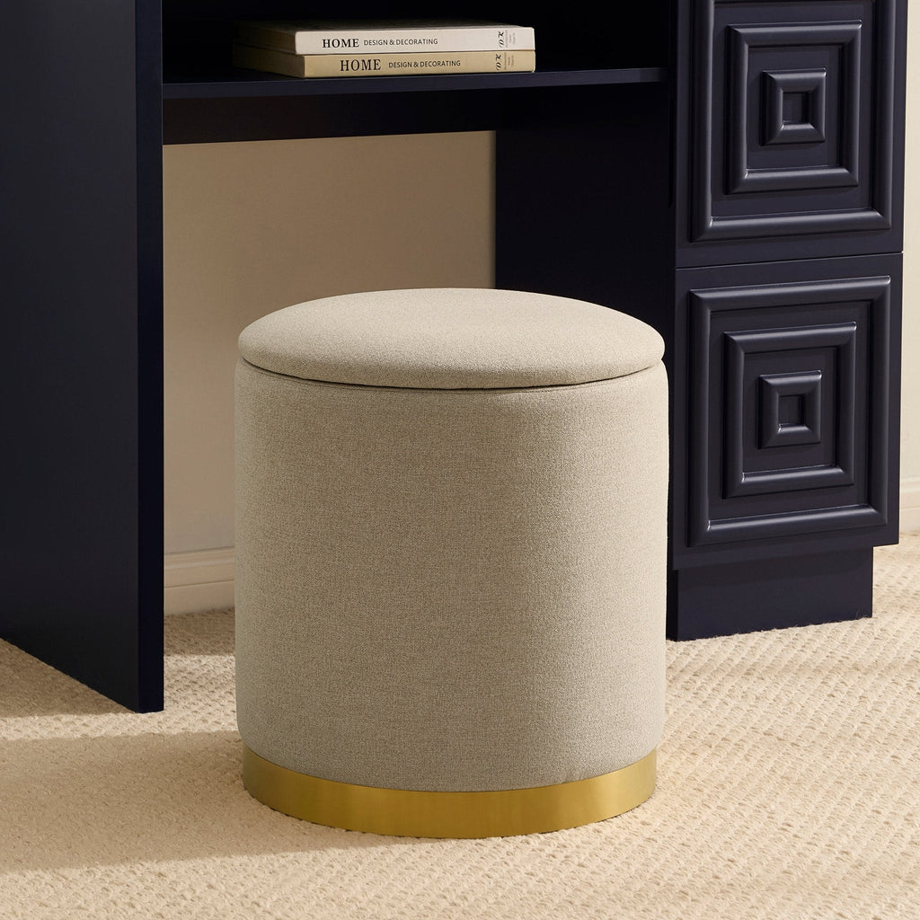 Dusklia - Adelaide Gold Base Storage Stool - Oatmeal