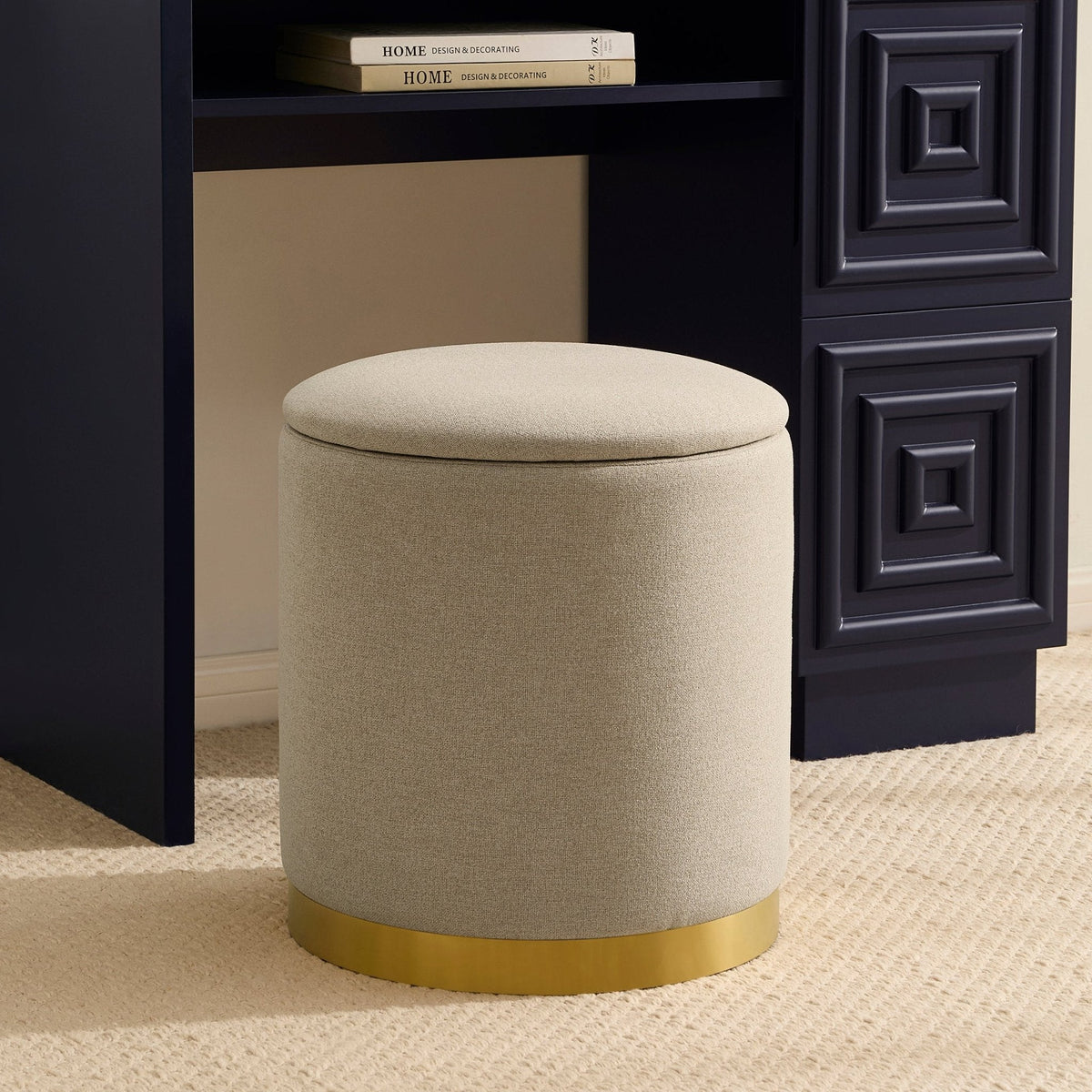 Dusklia - Adelaide Gold Base Storage Stool - Oatmeal