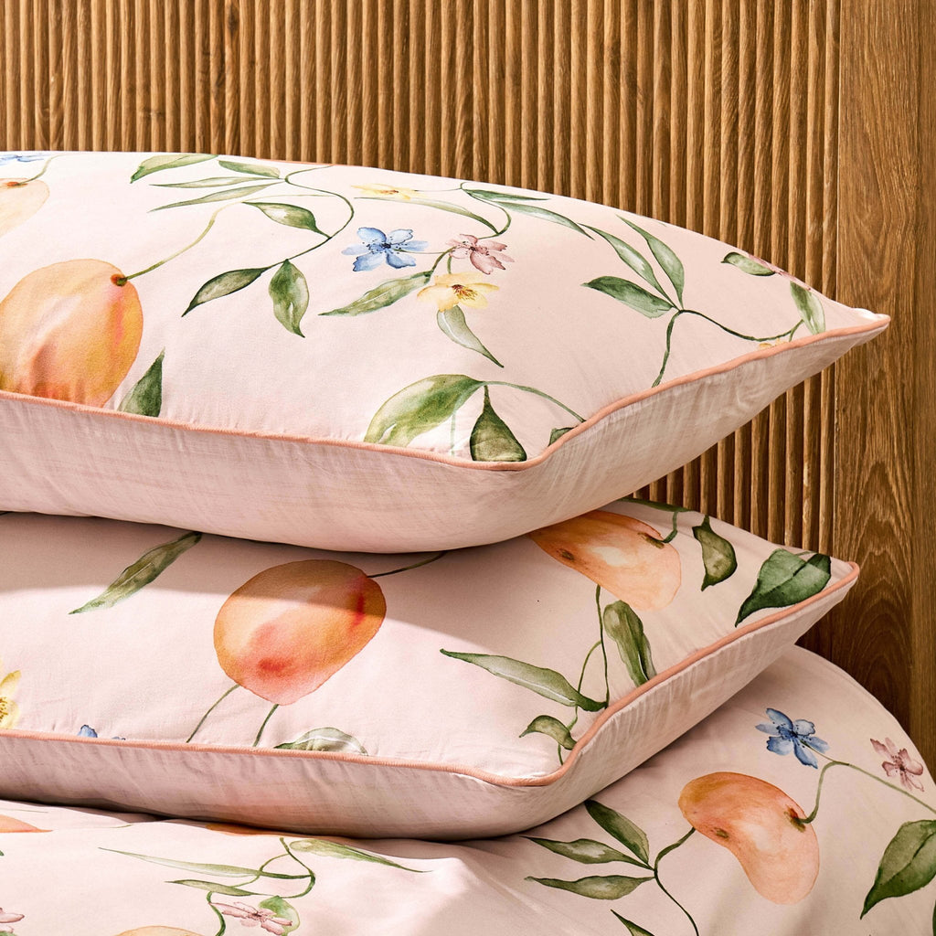 Dusklia - Adeline 300 Thread Count Orange Floral Print Duvet Cover & Pillowcase Set - Orange