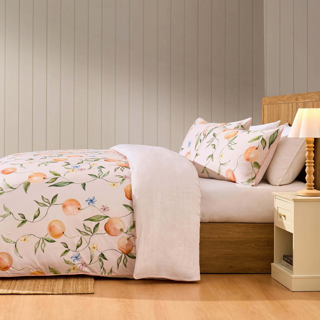 Dusklia - Adeline 300 Thread Count Orange Floral Print Duvet Cover & Pillowcase Set - Orange