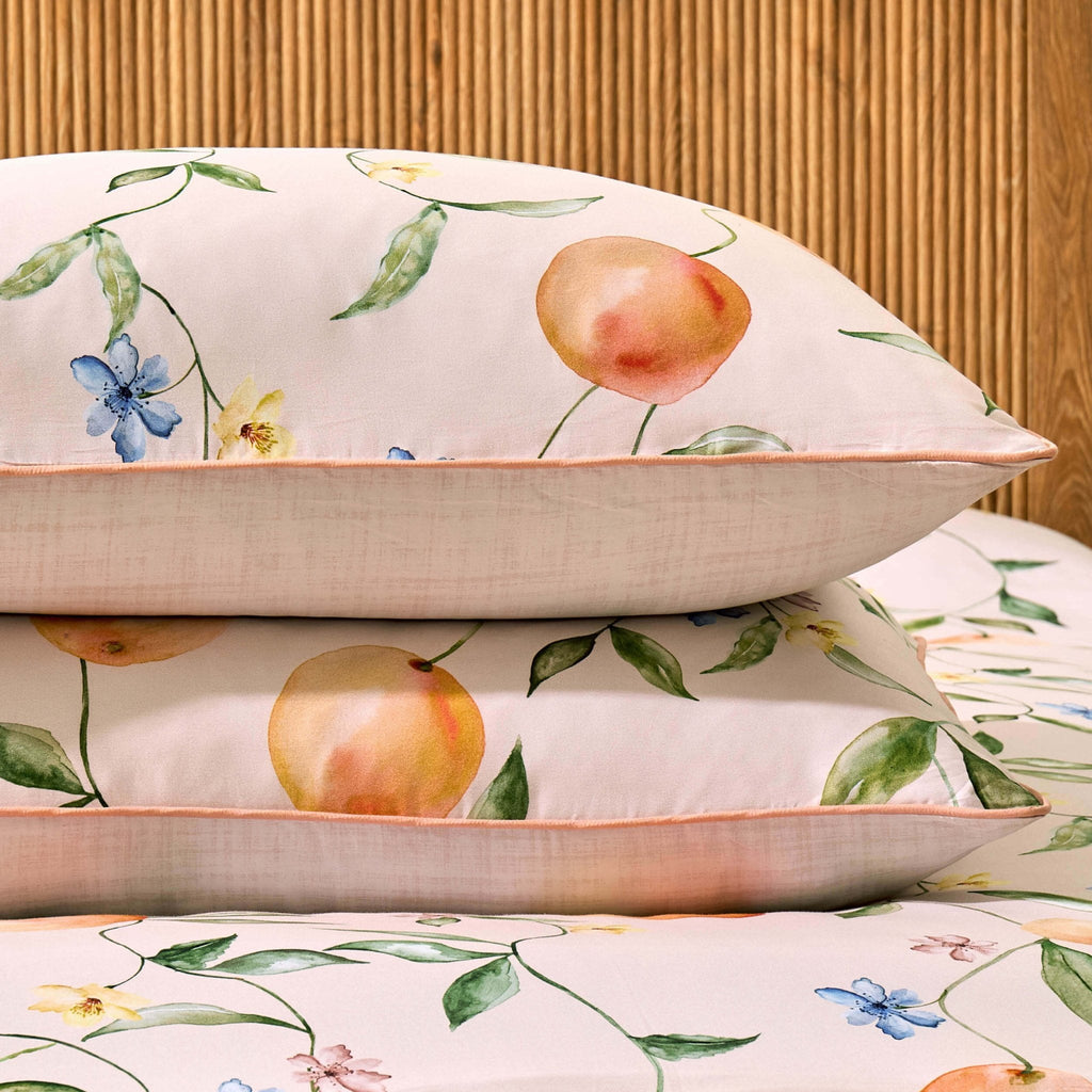 Dusklia - Adeline 300 Thread Count Orange Floral Print Duvet Cover & Pillowcase Set - Orange