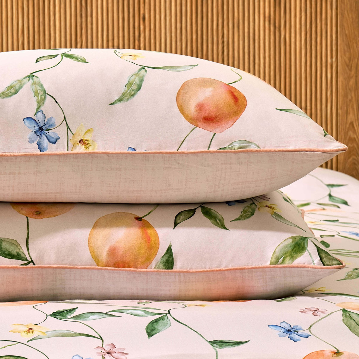 Dusklia - Adeline 300 Thread Count Orange Floral Print Duvet Cover & Pillowcase Set - Orange