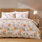 Dusklia - Adeline 300 Thread Count Orange Floral Print Duvet Cover & Pillowcase Set - Orange