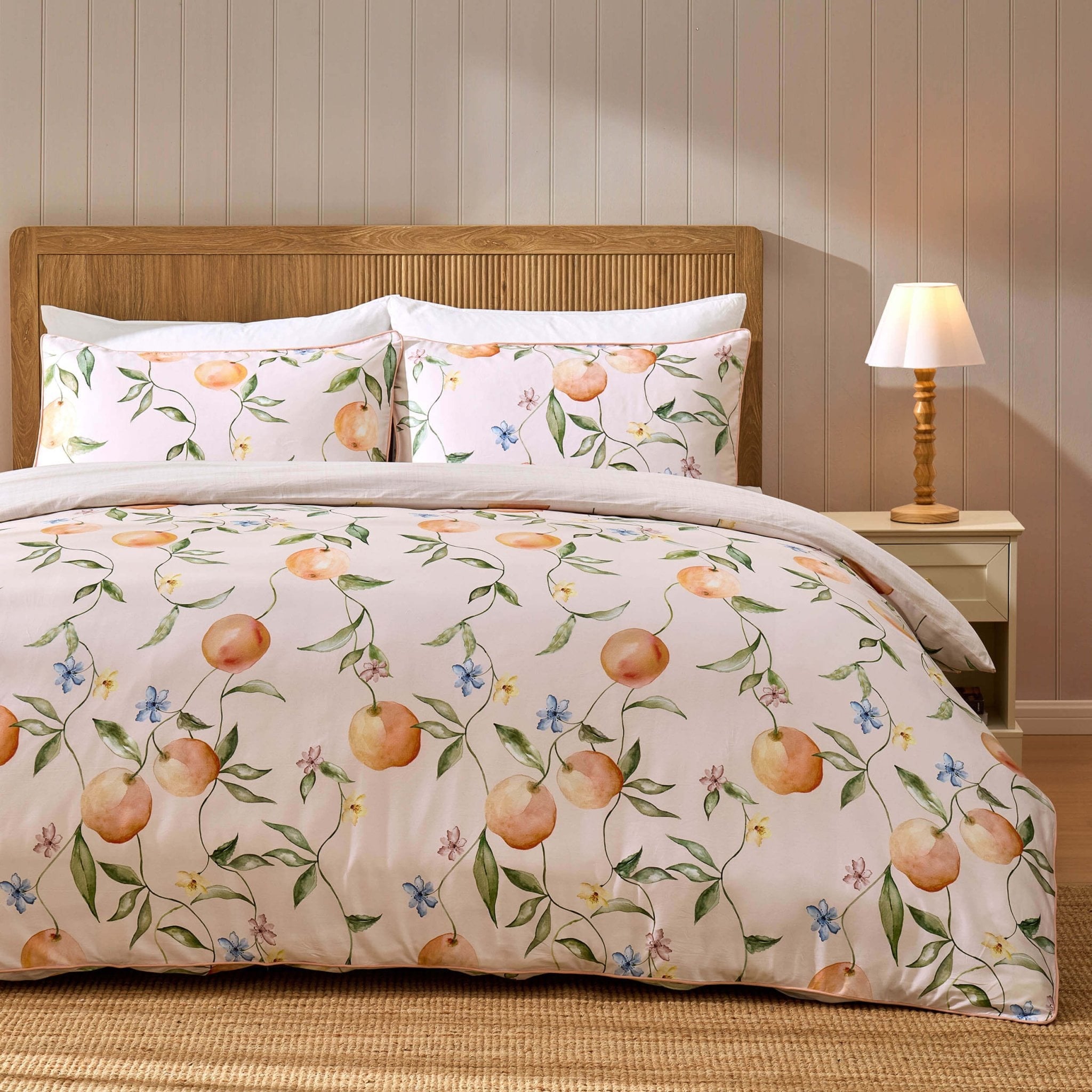 Dusklia - Adeline 300 Thread Count Orange Floral Print Duvet Cover & Pillowcase Set - Orange