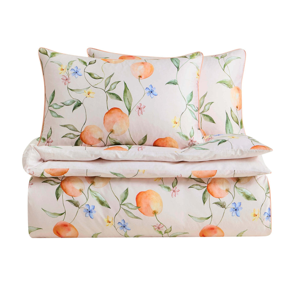 Dusklia - Adeline 300 Thread Count Orange Floral Print Duvet Cover & Pillowcase Set - Orange