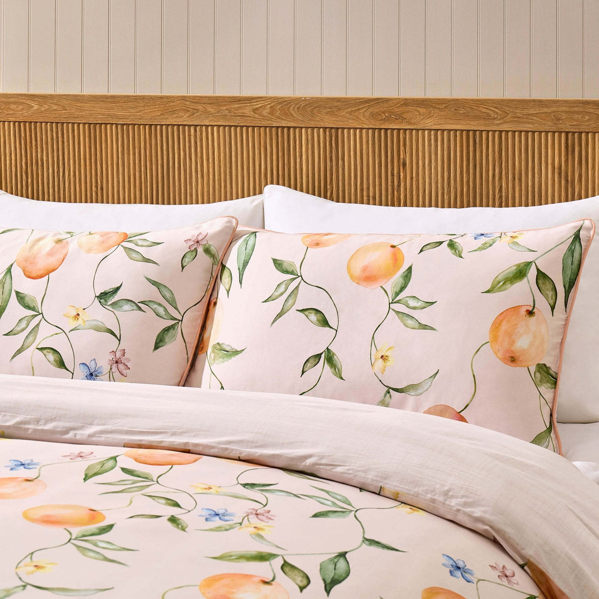 Dusklia - Adeline 300 Thread Count Orange Floral Print Duvet Cover & Pillowcase Set - Orange